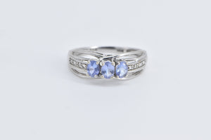 10K Oval Tanzanite Diamond Accent Vintage Ring White Gold