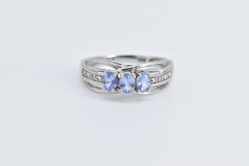 10K Oval Tanzanite Diamond Accent Vintage Ring White Gold