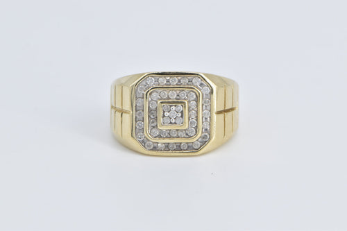 10K Squared Diamond Vintage Men's Statement Ring Yellow Gold