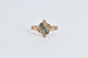 10K Victorian Syn. Emerald Seed Pearl Ornate Ring Yellow Gold