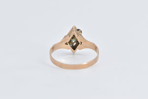 10K Victorian Syn. Emerald Seed Pearl Ornate Ring Yellow Gold