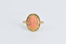 Load image into Gallery viewer, 10K Victorian Ornate Carved Coral Engraved Ring Yellow Gold