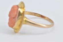 Load image into Gallery viewer, 10K Victorian Ornate Carved Coral Engraved Ring Yellow Gold