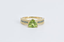 Load image into Gallery viewer, 10K Trillion Peridot Blue Diamond Statement Ring Yellow Gold