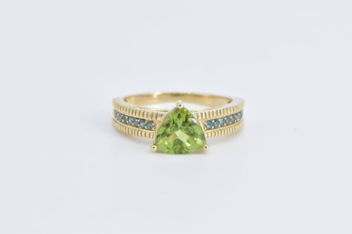 10K Trillion Peridot Blue Diamond Statement Ring Yellow Gold