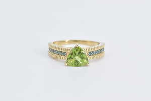 10K Trillion Peridot Blue Diamond Statement Ring Yellow Gold