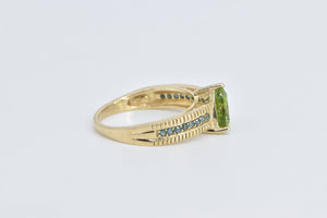 10K Trillion Peridot Blue Diamond Statement Ring Yellow Gold