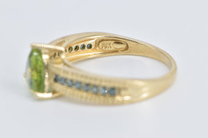 10K Trillion Peridot Blue Diamond Statement Ring Yellow Gold