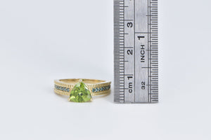 10K Trillion Peridot Blue Diamond Statement Ring Yellow Gold