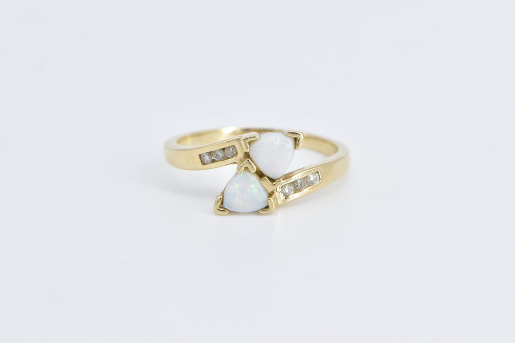 10K Trillion Syn. Opal Diamond Vintage Bypass Ring Yellow Gold