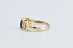 10K Marquise Syn. Sapphire Baguette Diamond Ring Yellow Gold