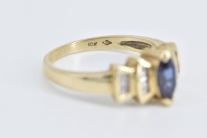 10K Marquise Syn. Sapphire Baguette Diamond Ring Yellow Gold