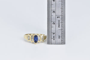 10K Marquise Syn. Sapphire Baguette Diamond Ring Yellow Gold