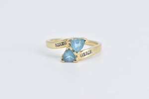 10K Trillion Blue Topaz Diamond Halo Bypass Ring Yellow Gold