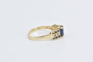 14K Oval Sapphire Diamond Vintage Statement Ring Yellow Gold