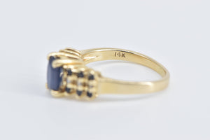 14K Oval Sapphire Diamond Vintage Statement Ring Yellow Gold