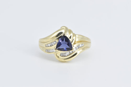 14K Trillion Iolite Baguette Diamond Freeform Ring Yellow Gold