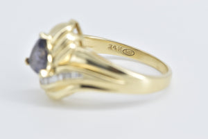 14K Trillion Iolite Baguette Diamond Freeform Ring Yellow Gold