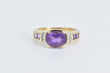 Load image into Gallery viewer, 14K Oval Amethyst Diamond Accent Vintage Statement Ring Yellow Gold