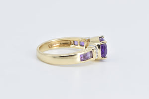 14K Oval Amethyst Diamond Accent Vintage Statement Ring Yellow Gold