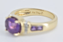 Load image into Gallery viewer, 14K Oval Amethyst Diamond Accent Vintage Statement Ring Yellow Gold