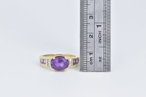 14K Oval Amethyst Diamond Accent Vintage Statement Ring Yellow Gold