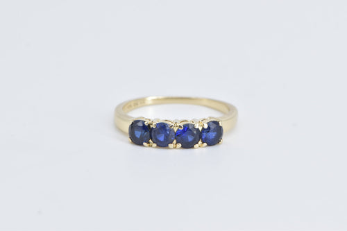 14K 1940's Vintage Syn. Sapphire Fashion Band Ring Yellow Gold