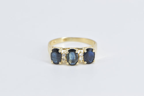 14K Natural Sapphire Diamond Vintage Statement Ring Yellow Gold