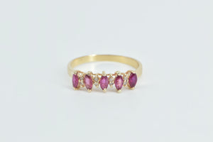 14K Marquise Ruby Diamond Vintage Band Ring Yellow Gold