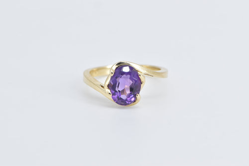 14K Vintage Oval Amethyst Freeform Bypass Ring White Gold