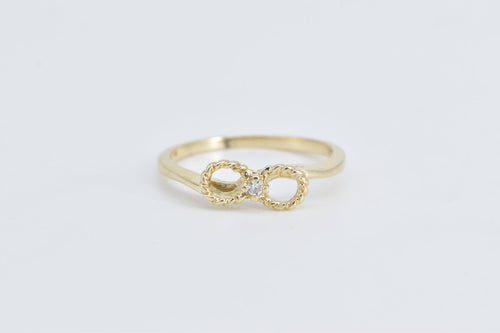 14K Diamond Infinity Symbol Promise Knot Ring Yellow Gold