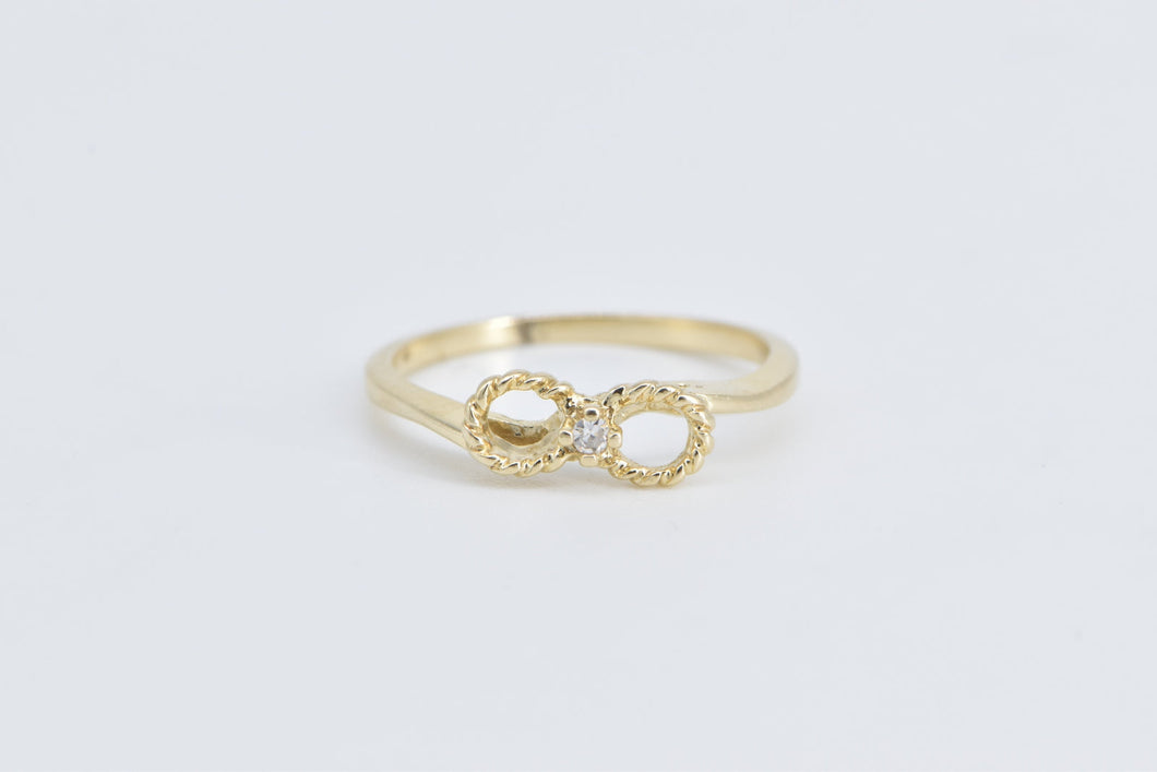 14K Diamond Infinity Symbol Promise Knot Ring Yellow Gold