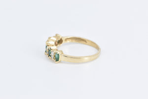 14K Marquise Emerald Diamond Vintage Band Ring Yellow Gold