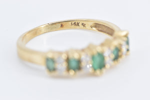 14K Marquise Emerald Diamond Vintage Band Ring Yellow Gold