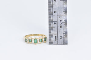 14K Marquise Emerald Diamond Vintage Band Ring Yellow Gold