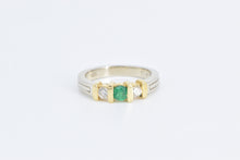 Load image into Gallery viewer, 14K Round Emerald Diamond Accent Vintage Ring White Gold