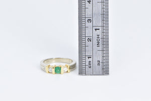 14K Round Emerald Diamond Accent Vintage Ring White Gold