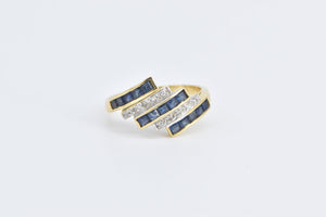 18K Princess Sapphire Diamond Vintage Slanted Ring Yellow Gold