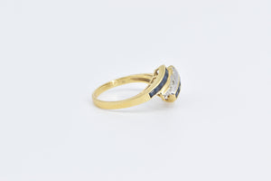 18K Princess Sapphire Diamond Vintage Slanted Ring Yellow Gold