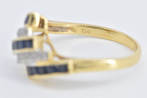 18K Princess Sapphire Diamond Vintage Slanted Ring Yellow Gold