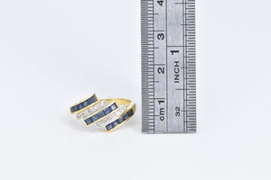 18K Princess Sapphire Diamond Vintage Slanted Ring Yellow Gold