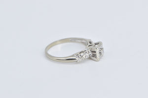 14K 1950's Diamond Inset Vintage Promise Ring White Gold