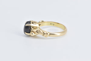 18K Oval Black Star Sapphire Vintage Swirl Ring Yellow Gold