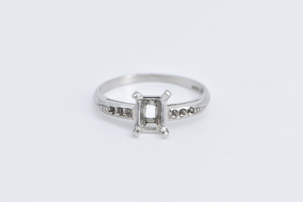 Platinum Vintage Emerald Cut Engagement Setting Ring