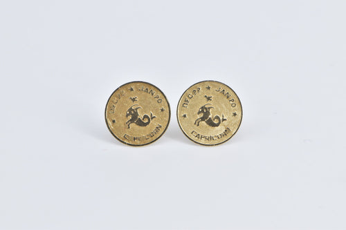 14K Capricorn Sea Goat Astrology Zodiac Sign Stud Earrings Yellow Gold