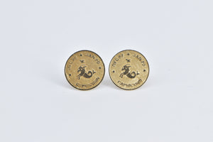 14K Capricorn Sea Goat Astrology Zodiac Sign Stud Earrings Yellow Gold