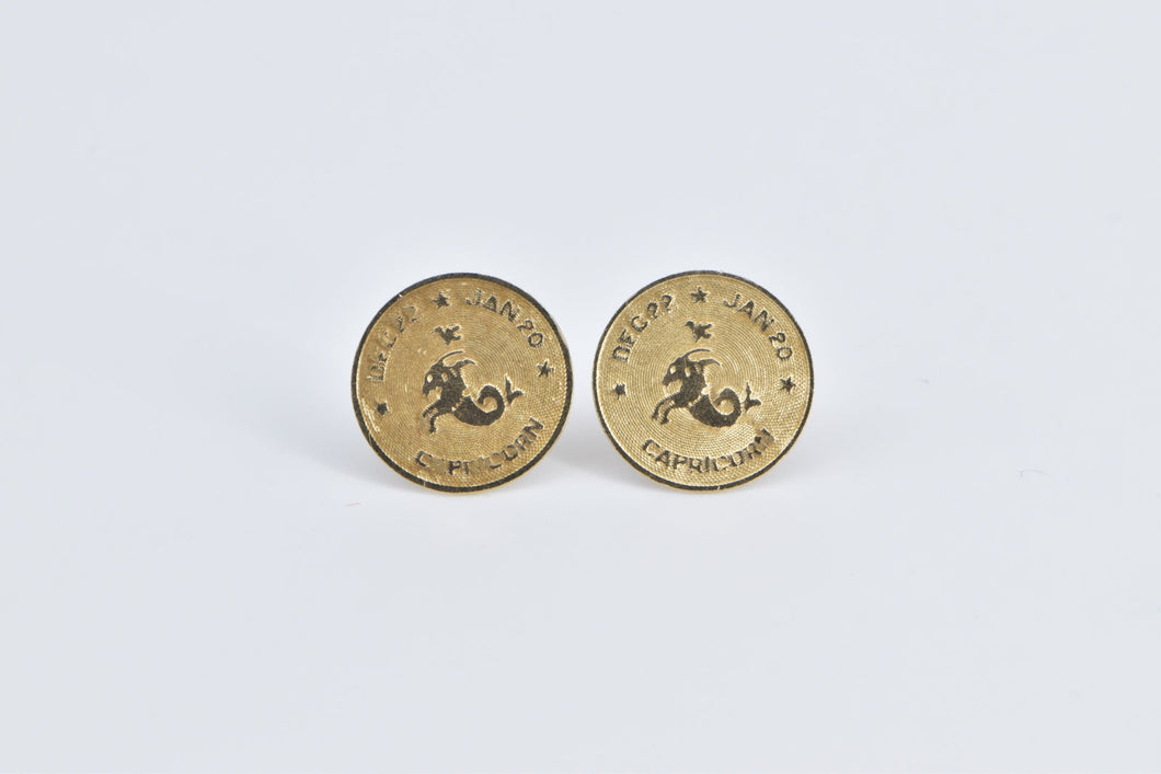 14K Capricorn Sea Goat Astrology Zodiac Sign Stud Earrings Yellow Gold