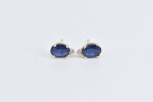 Load image into Gallery viewer, 14K Oval Sapphire Diamond Accent Vintage Stud Earrings Yellow Gold