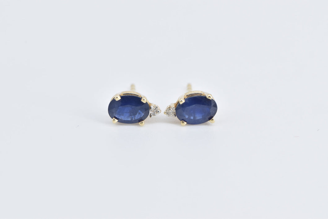 14K Oval Sapphire Diamond Accent Vintage Stud Earrings Yellow Gold