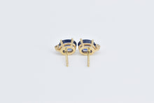 Load image into Gallery viewer, 14K Oval Sapphire Diamond Accent Vintage Stud Earrings Yellow Gold